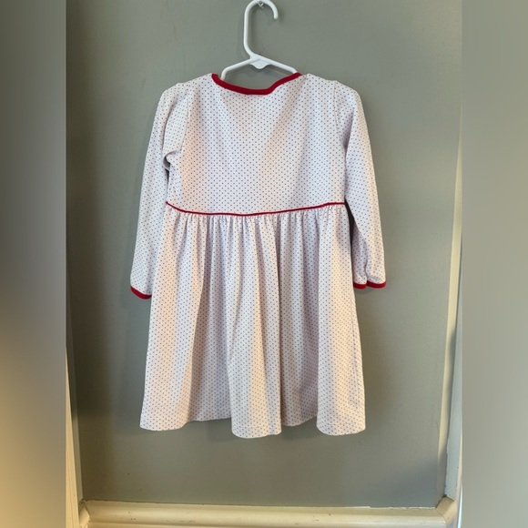 White and Red Ruffled Tiered Dress with Long Sleeves - Picture 2 of 7